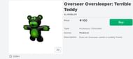 The Overseer Oversleeper: Terrible Teddy shoulder accessory on the Roblox Avatar Shop (Image via Roblox.com)